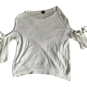 Coastal Coquette Cotton Bow Off-White Cream Knit Cold Shoulder Sweater Top